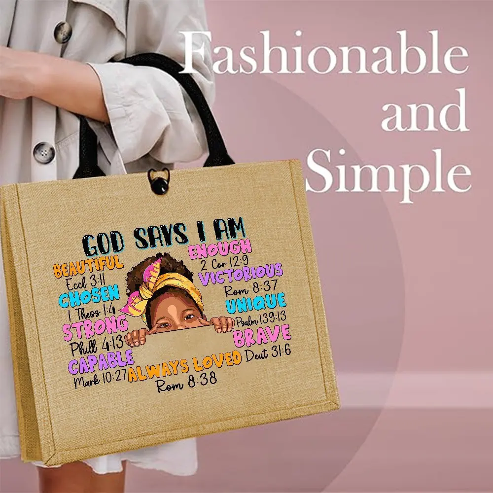 Black Ladies Inspirational Cross-Border with Fashion Tote Bag Quotes and Durable Quotes Inspirational Jute Girls