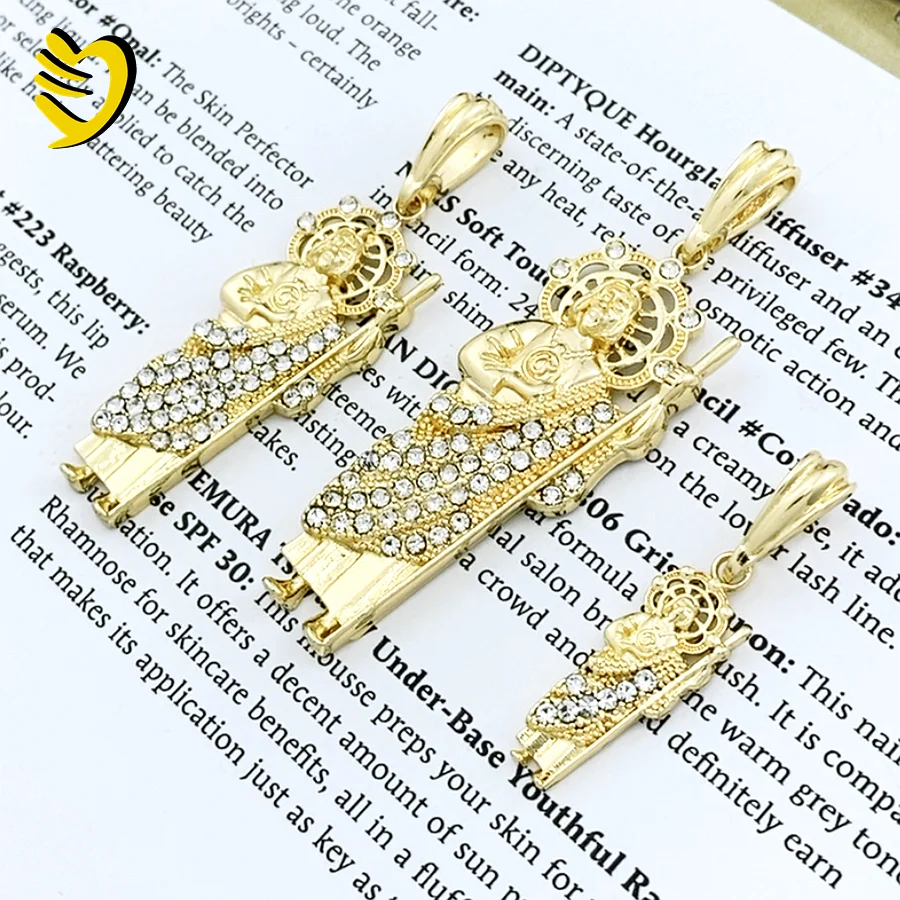 Lejier 2023 High Quality 14k Gold Plated Zircon Set Small Medium Large Style Catholic Religious Pendant for Men and Women