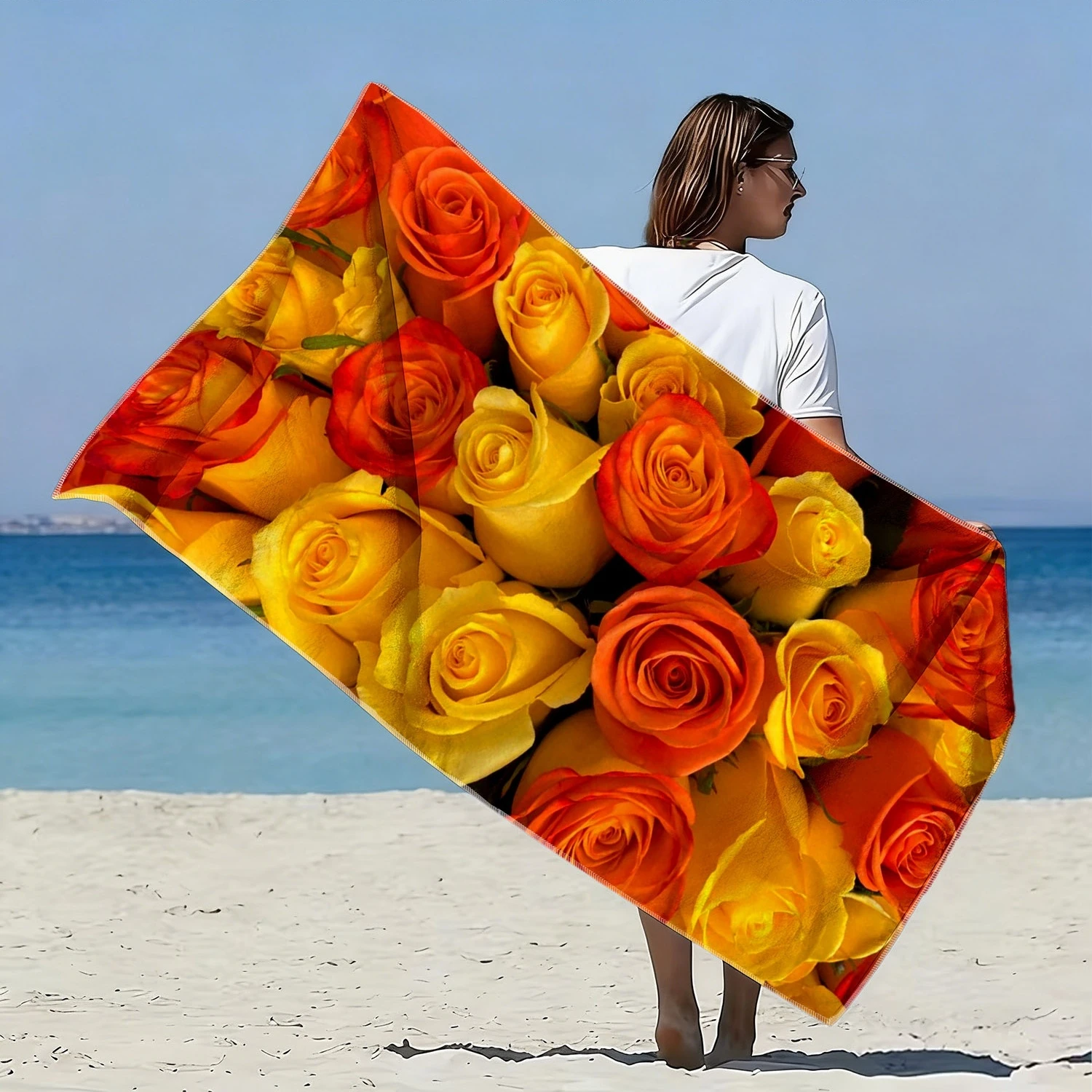 

Warm Rose Flower Beach Towel 1Pc Microfiber Waterproof Sandproof 2D Flat Printed Summer Holiday Pool Sun Bath Towel