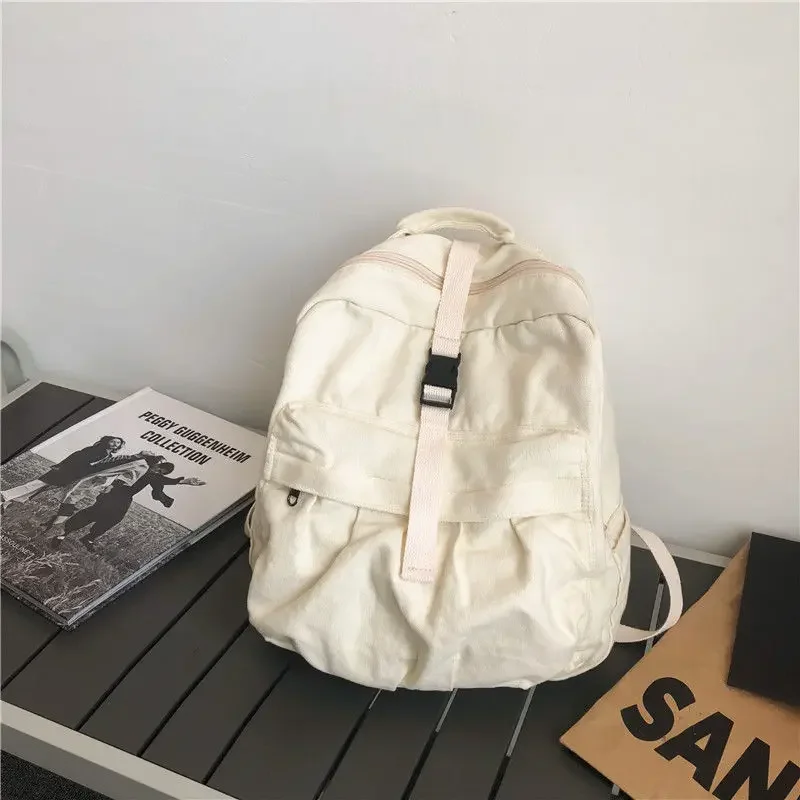 Backpack Canvas Cotton Unisex Solid Softback Zipper Casual High-Capacity Backpack Vintage Bookbag Travel Backpack