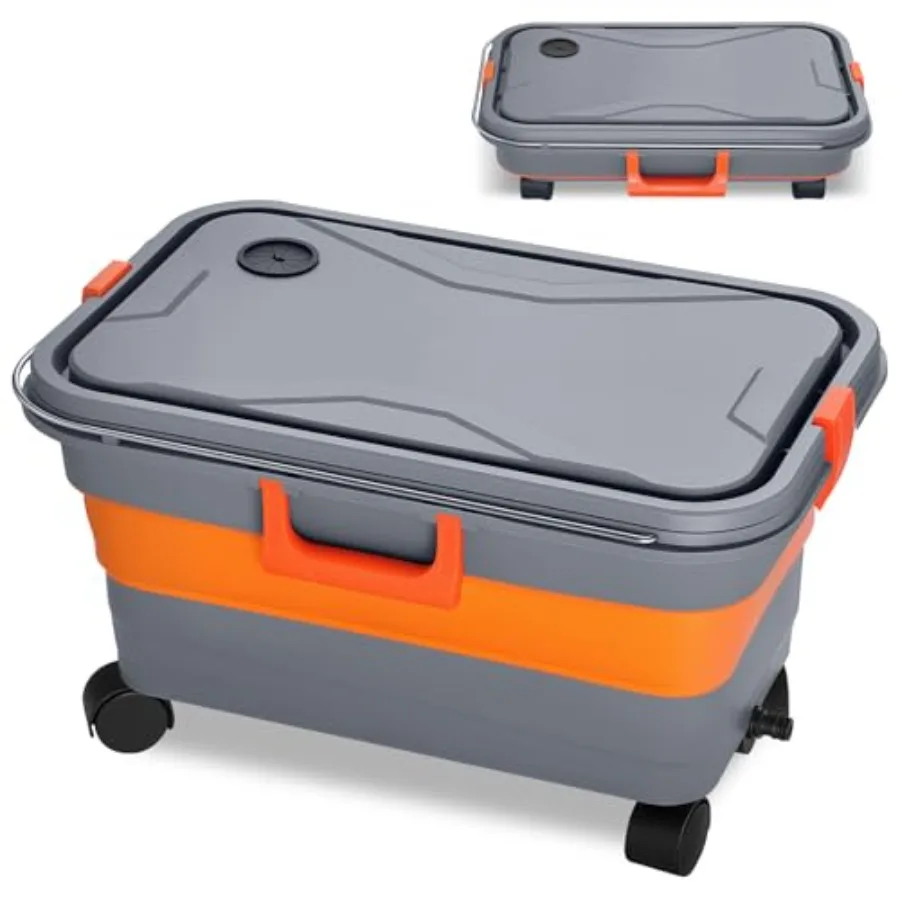 

Collapsible Bucket 5.5 Gallon for Car Washing Car Wash Bucket with Wheels Handle Drain Plug and Water Outlet Foldable for Mop C