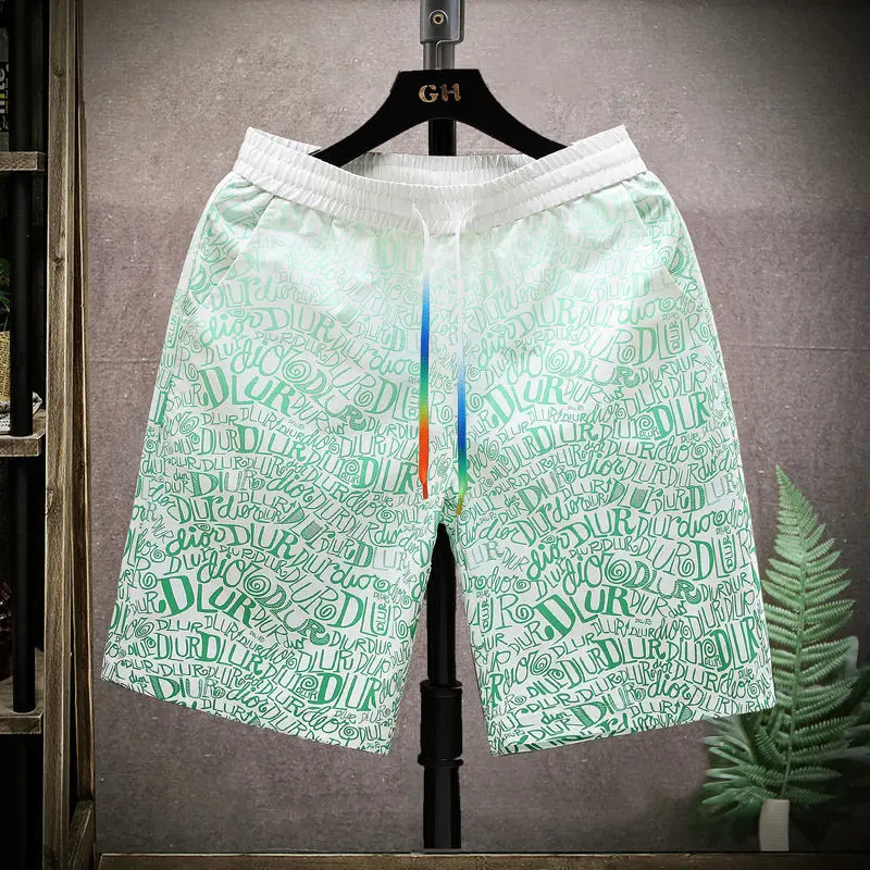 Fashion Loose Elastic Waist Pockets Printed Bandage Gradient Casual Shorts Men 2024 Summer New Oversized All-match Board Shorts