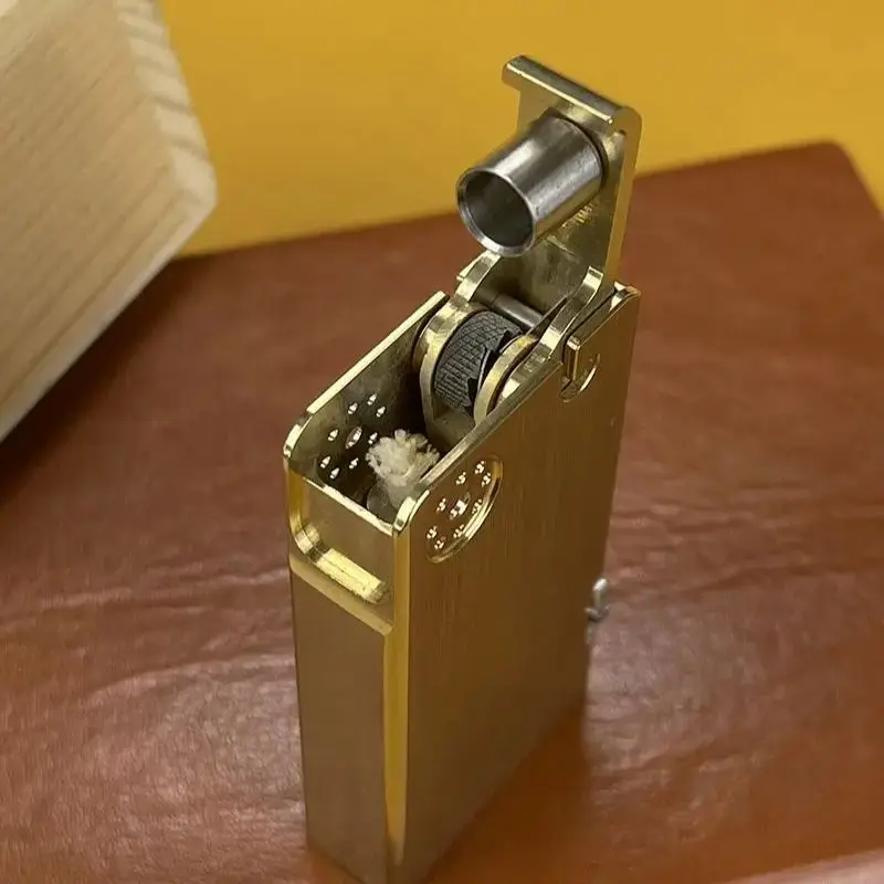 Rare Brass Fuel Lighter Semi Automatic Gasoline Cigarette Lighter Catapult Ignition Match Function Collective Kerosene Lighter