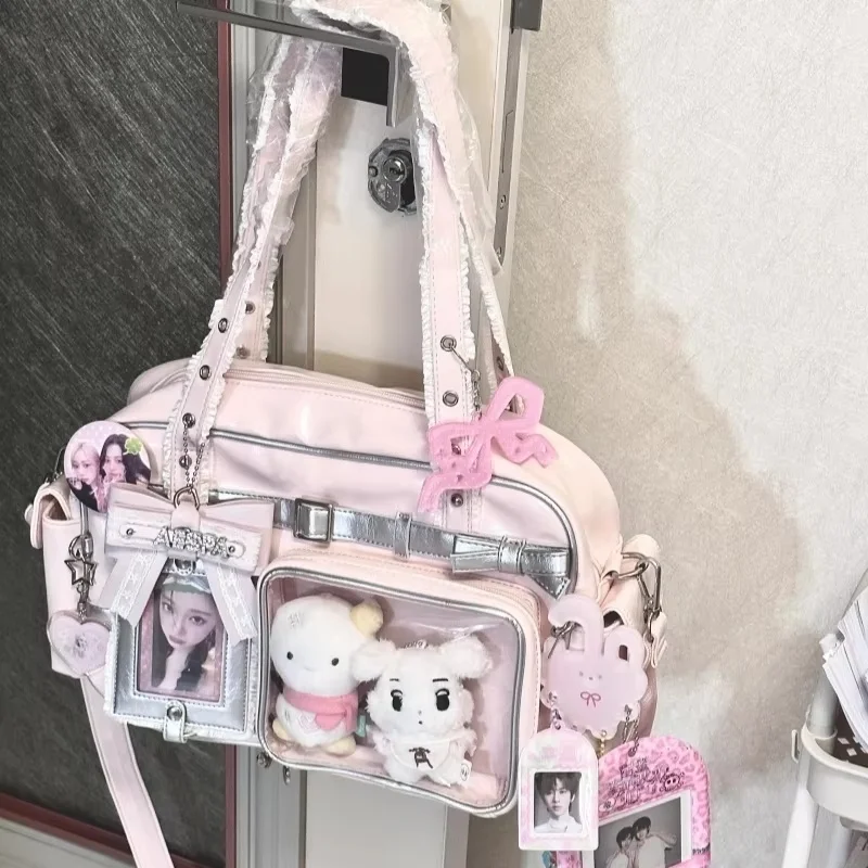 

[Spot] 2025 Pink Bowknot Painful Baby Bag Large Capacity Jk Uniform Bag Anime Star Chasing One Shoulder Cross Body Pineapple Bag
