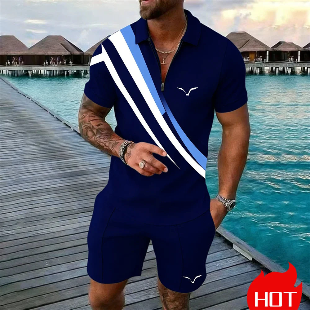 Summer Set Stripe Y2k Clothing 2 Piece Set For Man Polo Shirt Set Daily 2 Piece Set Classic Leisure Polo  Matching Sets For Man view 2