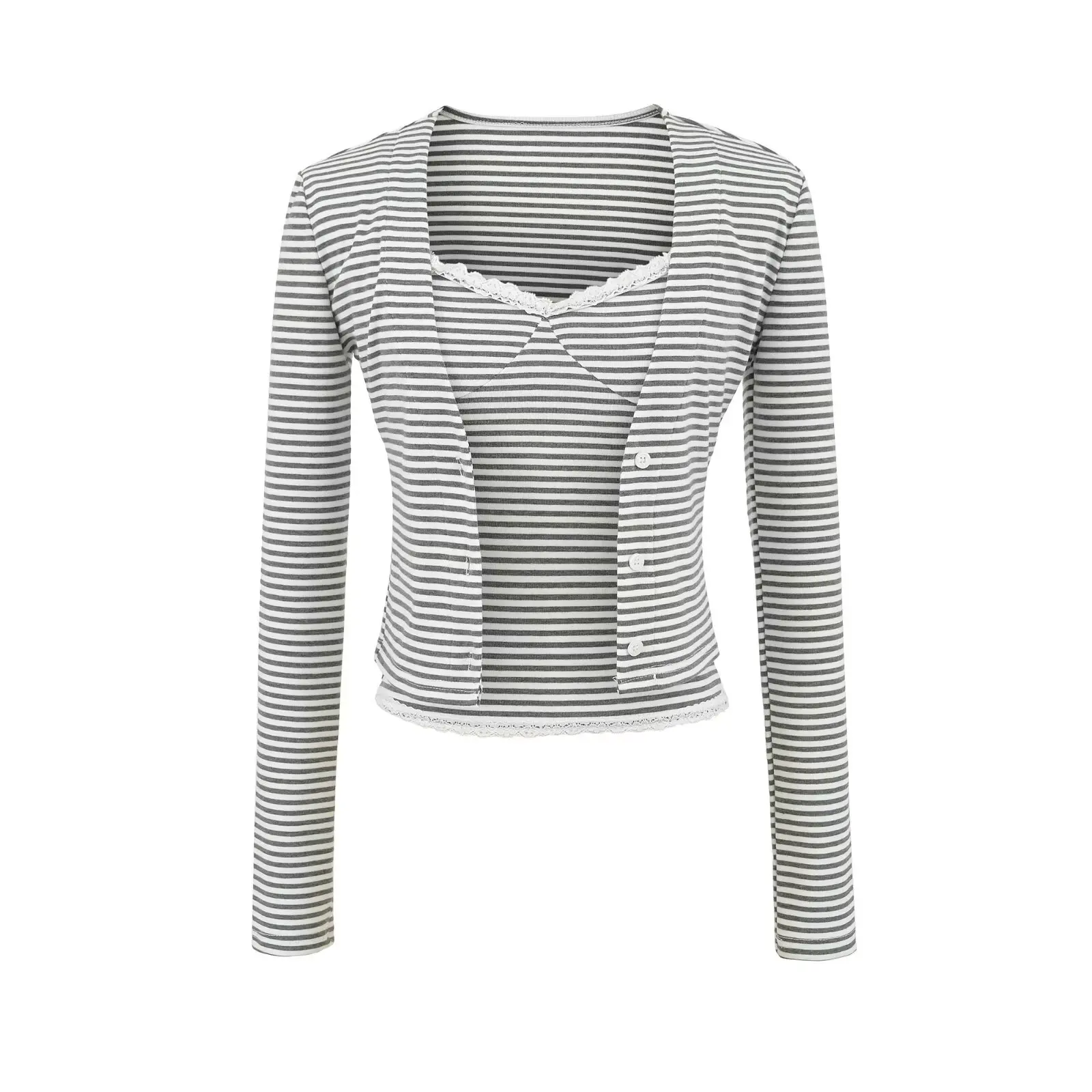 T-shirt da donna lavorate a maglia a maniche lunghe con top a canotta T-shirt slim elastiche con stampa floreale a righe