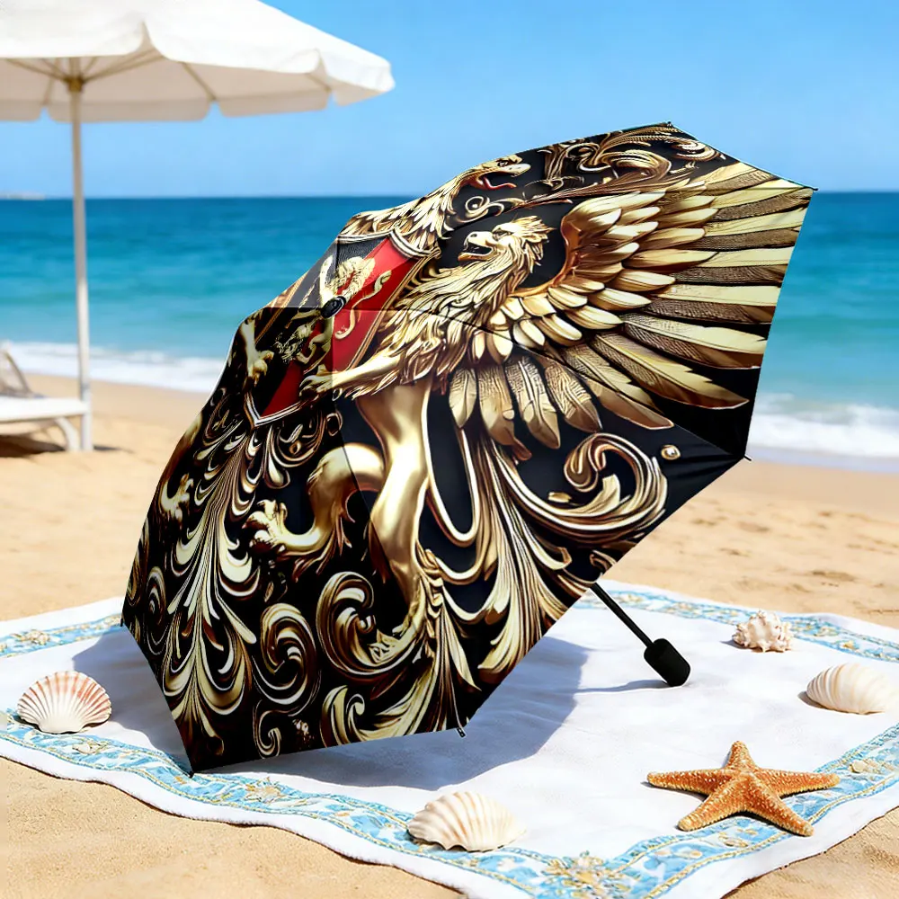 1PC Royal Design Umbrella by a Lakeside Picnic Print 8 Iron Ribs Folding Umbrella Auto-Open Fashion Sunshade