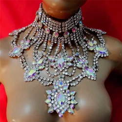 Fashion Chunky Gem Crystal Star Statement Unique Starburst Pendant Rhinestone Luxury Big Instagram Maxi Choker Collar Necklace