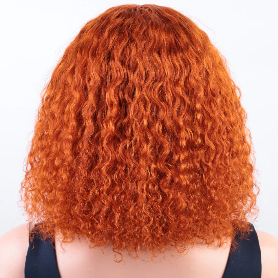 Pelucas de cabello humano Remy con flequillo para mujeres negras, pelo corto rizado con corte Bob Pixie Jerry, color rubio miel, naranja, sin encaje