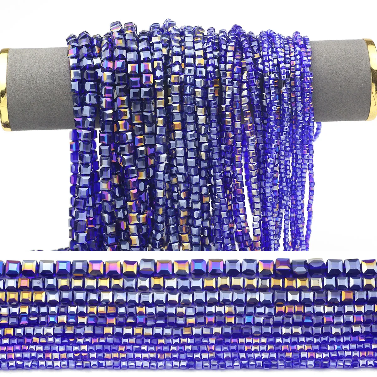 Square Austrian Crystal Dark Blue AB Colorful Loose Beads For Jewelry DIY Women's Earrings Bracelet Accessories 2/3/4/6/7mm