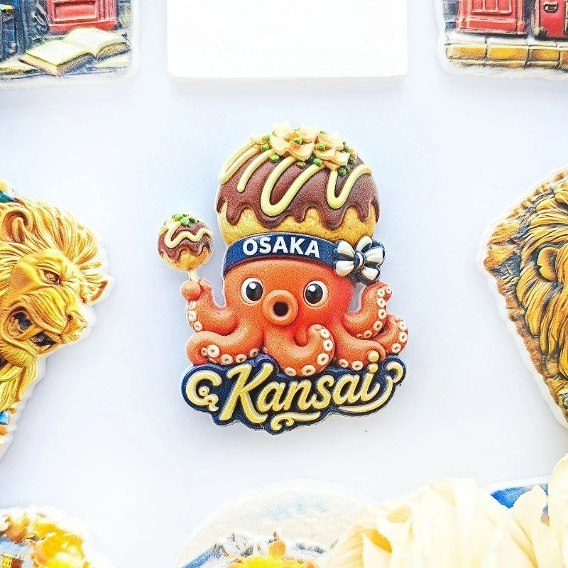Kansai Takoyaki Cartoon Fridge Magnet - Playful 3D Japanese Food Souvenir Unique Osaka Gift for Travel & Fun Kitchen Decor view 3