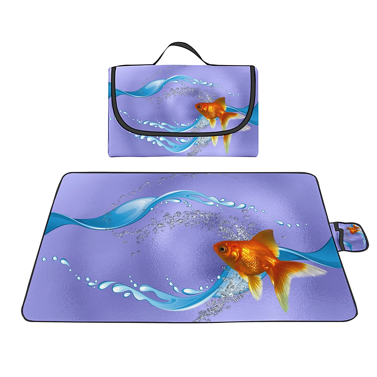 Goldfish Print Portable Large Outdoor Picnic Blanket Foldable Oxford Lightweight Beach Mat With Family for Travel Camping Lawn