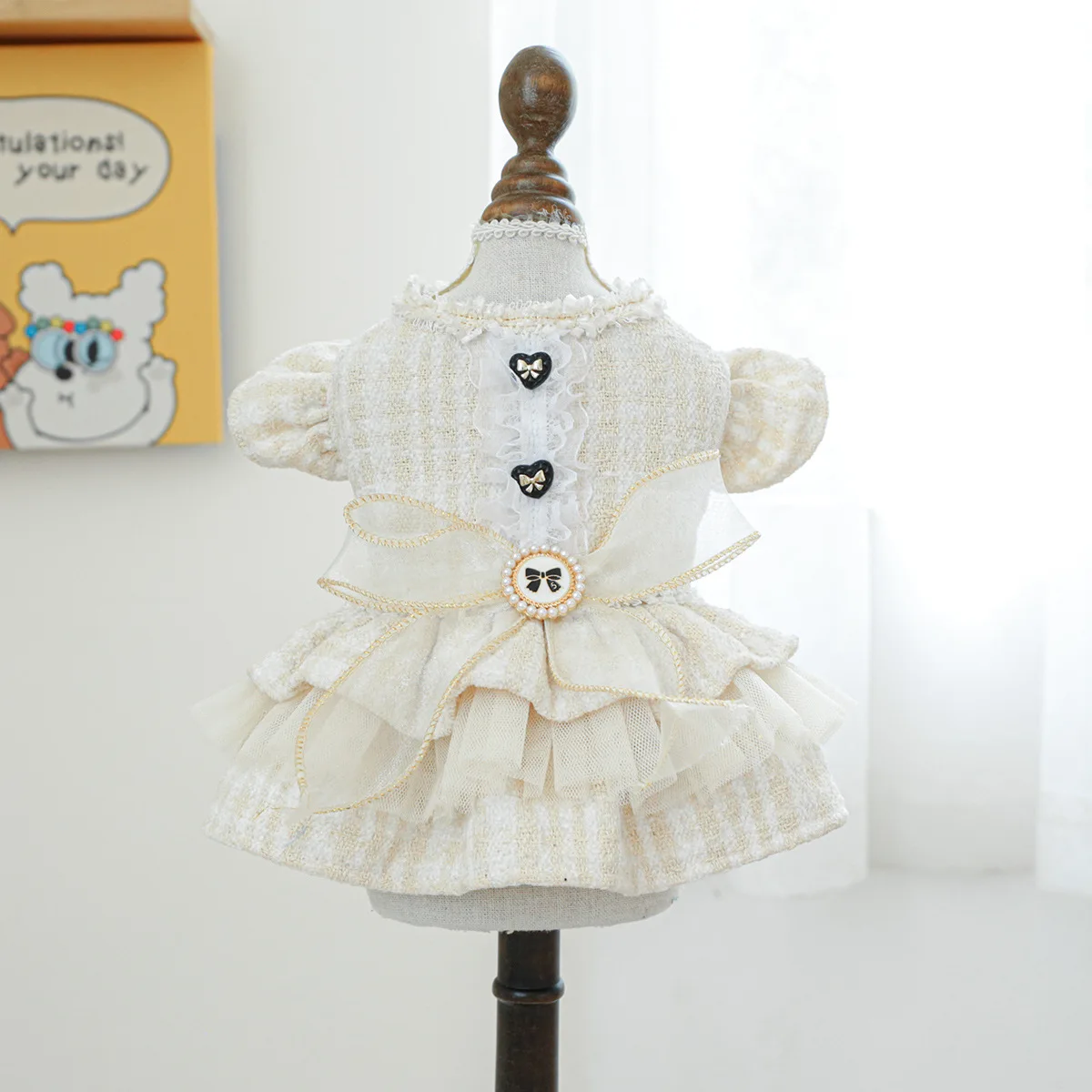 

Элегантное платье для собак с кружевным бантом и пышной шифоновой юбкой, нарядное свадебное платье для маленьких собак и кошек, одежда для питомцев в стиле принцессы, вечернее платье