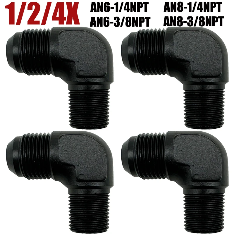 1/2/4X 90 Degree AN6 AN8 Male To 1/4 Inch 3/8 Inch NPT Flare Adapter Auto Fuel Hose Fitting AN To NPT Thread Connector Aluminium