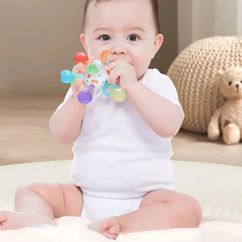 Giocattoli per sonagli per bambini per uso alimentare Giocattolo per bambini multi-sensoriale senza piombo colorato Giocattoli da masticare sensoriali senza BPA facili da pulire