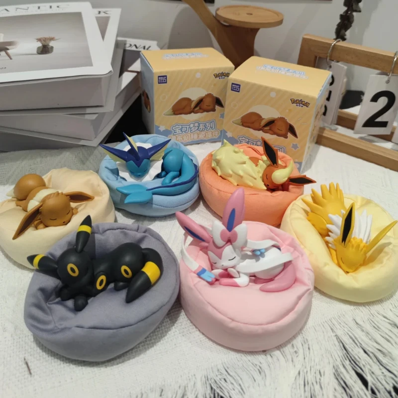 

In Stock Hot Pkm Eevee Sleeping Position Series Blind Box Sylveon Umbreon Flareon Jolteon Anime Desktop Decoration Model Toy