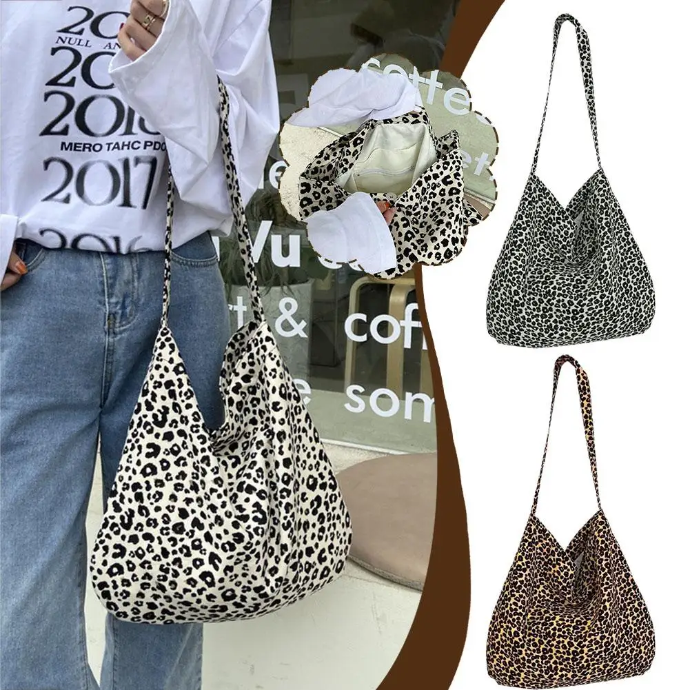 Leopard Print Messenger Bag Shopping Bag For Women's Large Capacity One Shoulder Bag Korean Fashion Versatile Casual Canvas S0O0