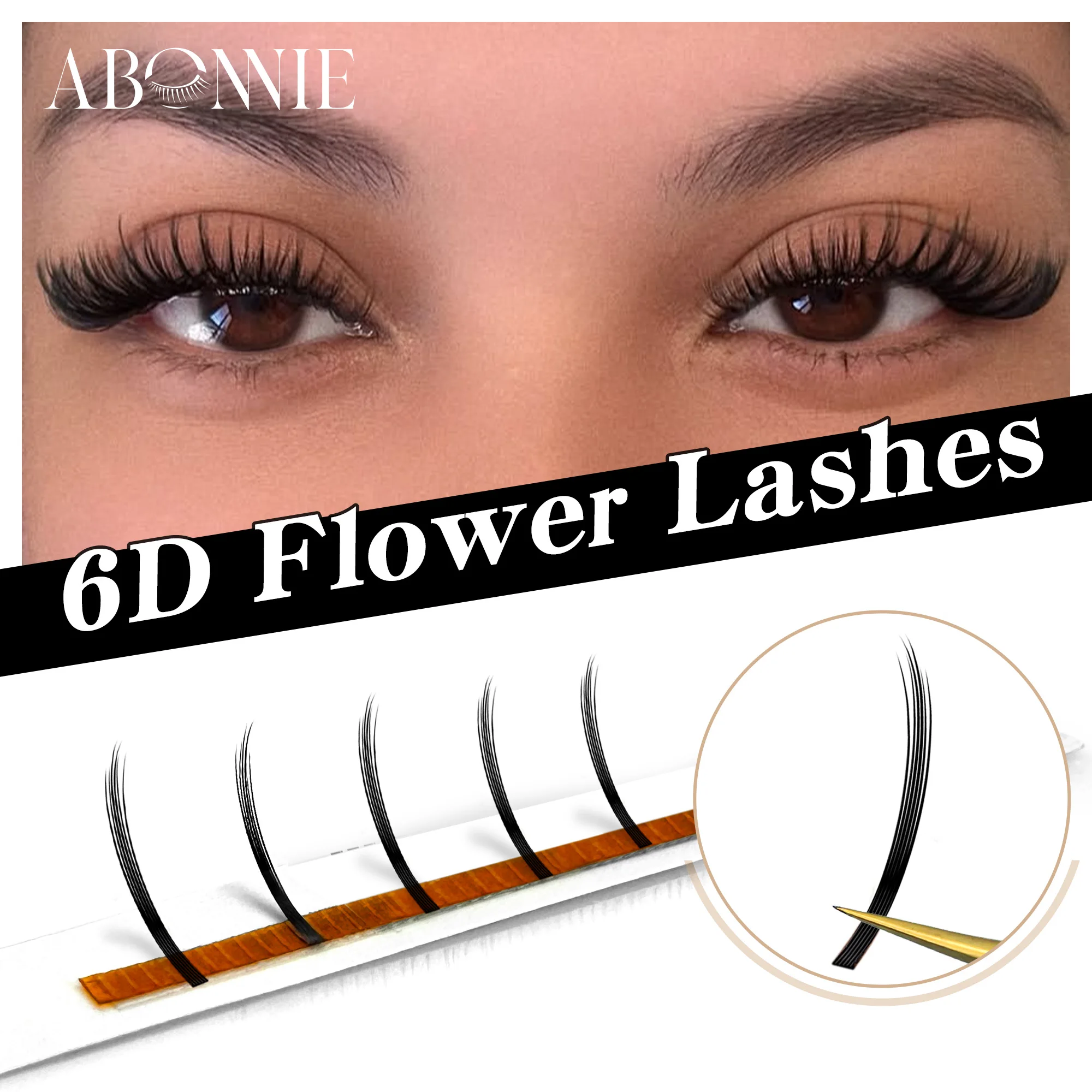 ABONNIE 5D 6D Blumenwimpern Schwarz Braun Vorgebundene Wimpernverlängerungen für einfaches Auftragen