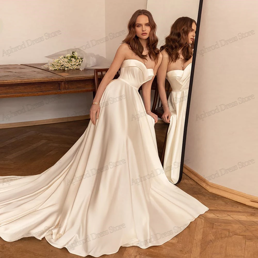 Simple Satin Wedding Dresses A-Line Bridal Gowns Sexy Strapless Backless Robes For Formal Party Elegant Vestidos De Novia 2024