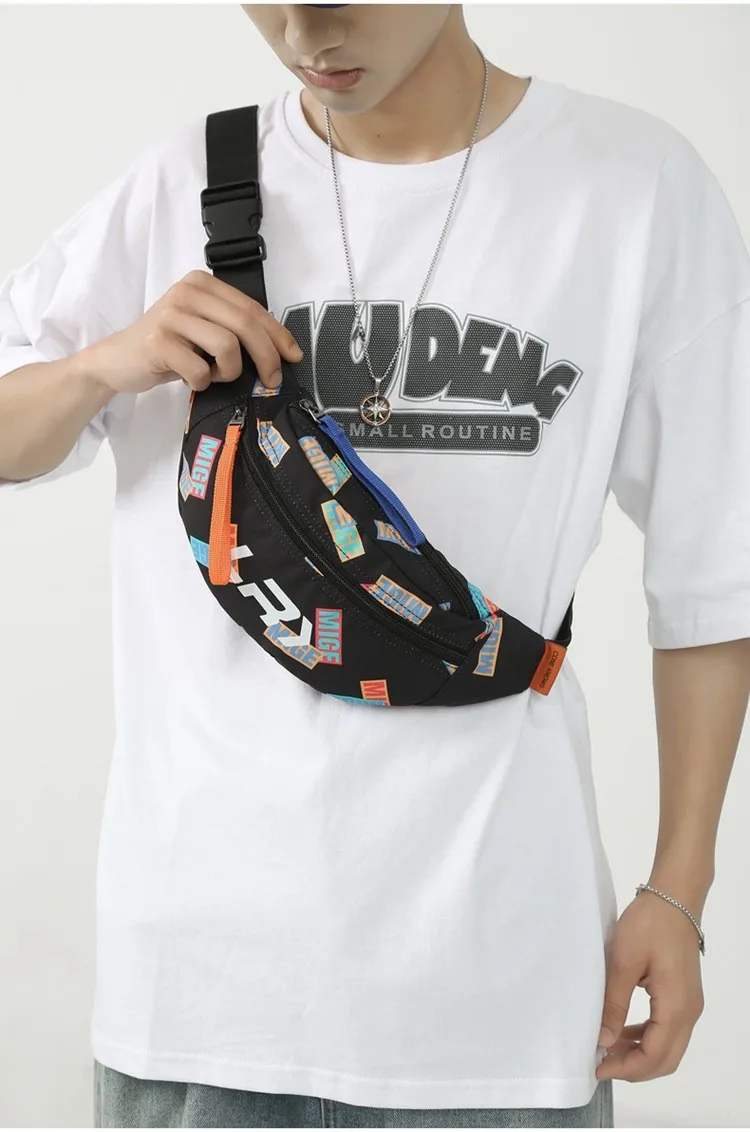 New Trendy Sports Chest Bag, Fashionable Student Shoulder Crossbody Bag, Nylon Ethnic Style Couple Printed Small Bag, Casual