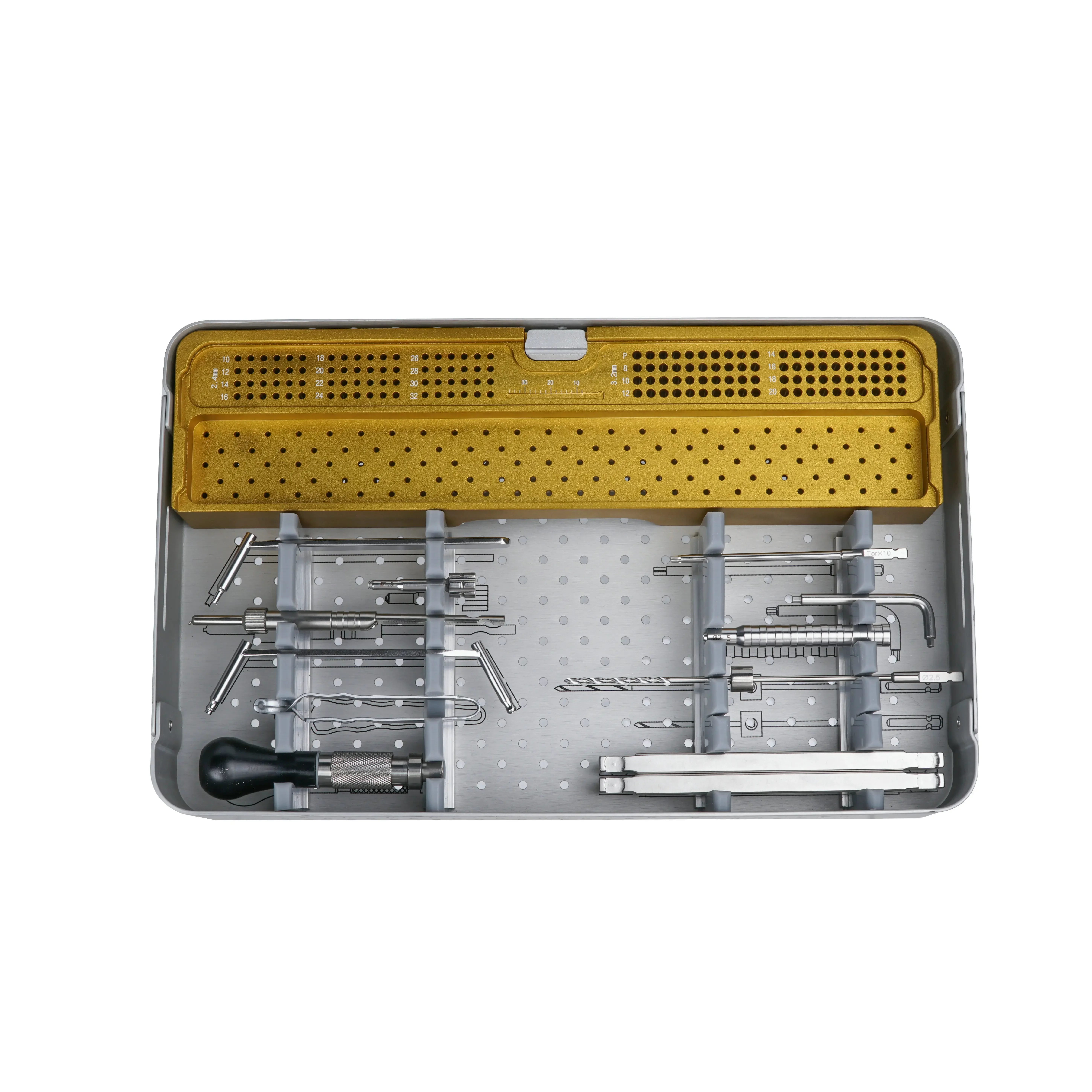 China Manufacture Veterinary Orthopedic Surgical Instruments Set Sterilization Box 1.5/2.0/2.4/2.7/3.5 Screw Case