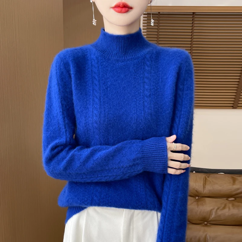 

Fashion 100% Merino Wool Half-Turtleneck Sweater Cashmere Solid Color Pullover Long Sleeves Basic Comfortable Soft Clothing Top