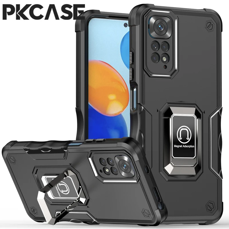 

PKCASE Shockproof Armor Case For Redmi 14R 14C 12C A1 A2 Note 12 12R 11 Pro Plus 11T 11S 10 10S 9 Pro Max 9S Ring Bracket Cover