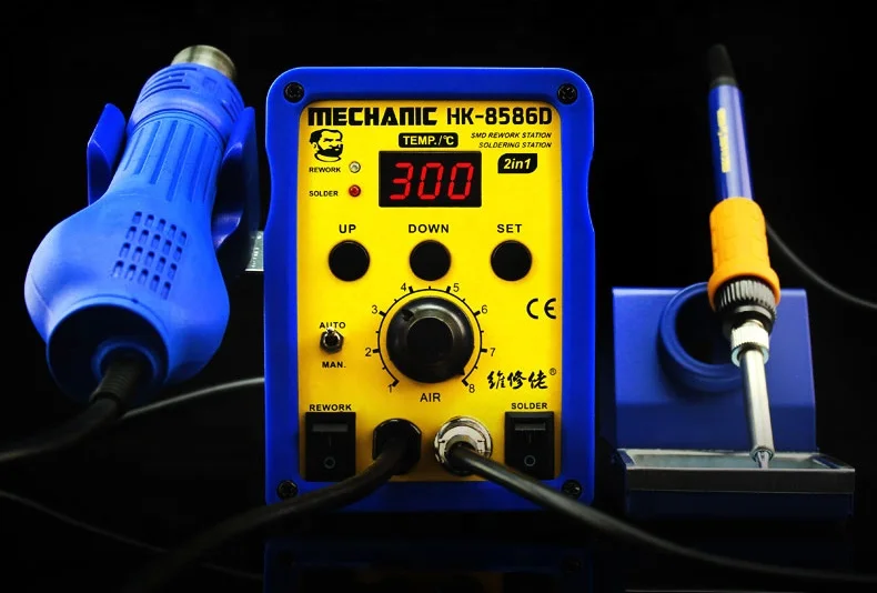 MECHANIC HK-8586D 2 in 1 700W Hot Air Soldering Station SMD Soldering Iron Repair LED Digital Display Heat Gun Soldering Tool