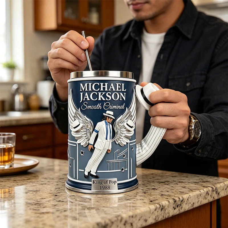 Michael Jackson King of Pop 3D Resin Mug Multi-Style Collectible Cup Stainless Steel Liner Collectible Coffee Cup for MJ Fans view 5