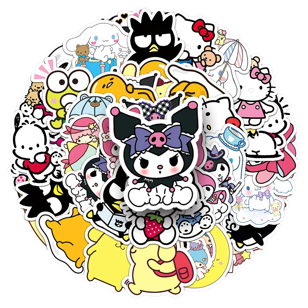 10/30/50PCS Cute Kuromi Hello Kitty Melody Stickers Mix Sanrio DIY Skateboard Fridge Guitar Laptop Funny Decals Sticker Toy Gift