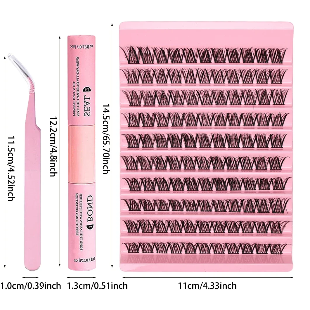 Zestaw do rzęs DIY 110 szt. Indywidualny zestaw rzęs D Curl, 8-16 mm Mix klastrów rzęs z klejem do rzęs, uszczelką i aplikatorem do rzęs