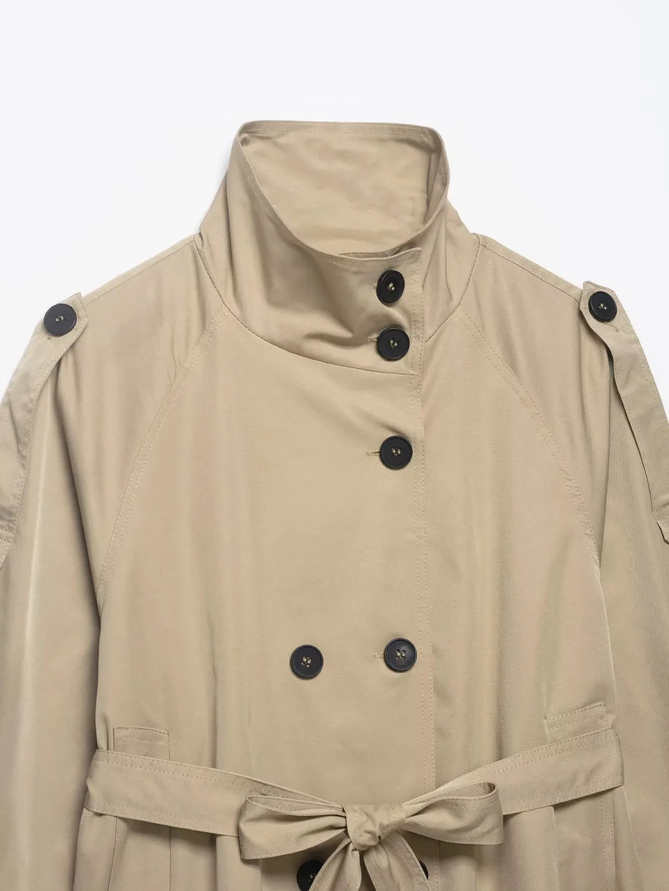Damen Cropped Trenchcoats Herbst-Outfit für Frauen Doppelreihige Stehkragen-Mäntel Damen Casual Vintage Jacken – Detail 8