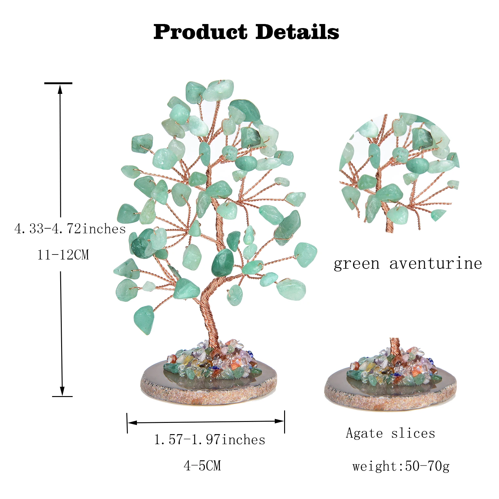 Lucky Crystal Tree Random Stone Base Natural Green Aventurine Money Tree for Positive Energy Crystal Tree Home Office Decoration