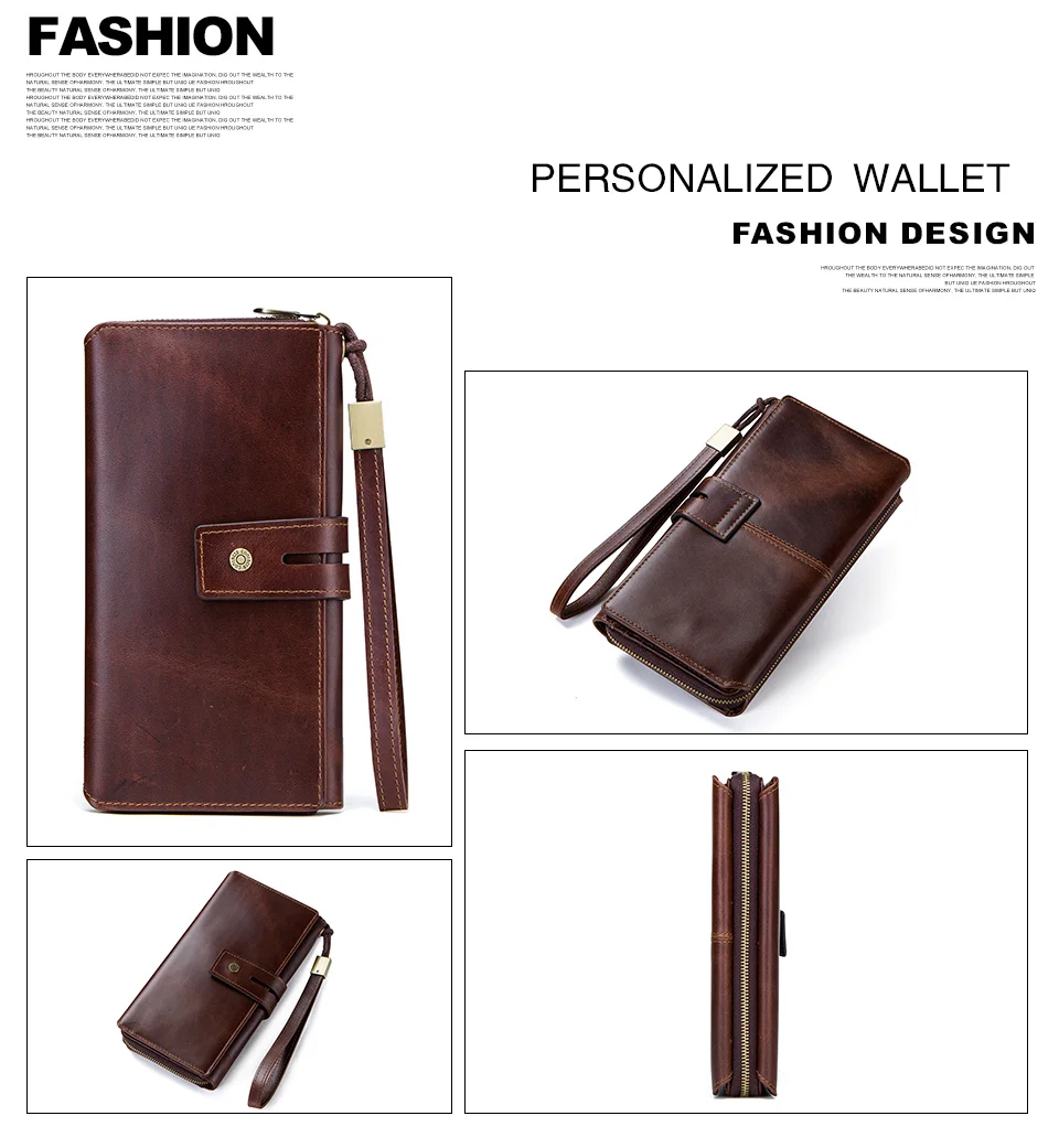CONTACT'S Clutch-Taschen aus echtem Leder für Herren, lange Vintage-Handtaschen mit Reißverschluss, Kartenhalter, Münzgeldbörsen, Geldklammer, Herren-Geldbörsen – Detail 6