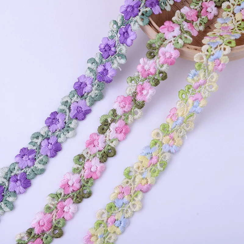 2 Yards Fresh Style Polyester Lace Multicolor Flower Webbing Trim Sewing Evening Dresses Embroidery Laces for Clothes Accessory