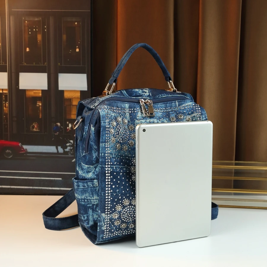 حقيبة كروس عصرية للسيدات مزينة بالألماس من قماش الدنيم بكتف واحد حقيبة يد كاجوال للركاب وصلت حديثًا للنساء #2