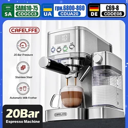 Cafelffe-máquinas de Espresso totalmente automáticas, vaporizador de leche, café molido, acero inoxidable, cafetera capuchino, cafetería, 20bar