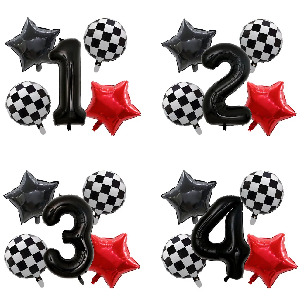 

5pcs Race Car Balloon 40 Inch Racetrack Number Balloon 2 Black Baby Shower Boys Two Fast Birthday Race Car Theme Party Decorate