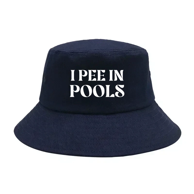 I Pee in Pools Print Big Head Bucket Hat 60-63cm Large Size Men Chin Strap UPF50+ Cotton Sun Hat Windproof Fishing Outdoor Cap