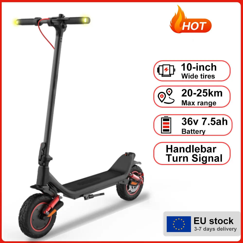 Patinete Eléctrico para Adultos con Manillar e Intermitentes, Batería de 36V7.5Ah, Alcance de 20-25KM, Neumático Ancho de 10 Pulgadas