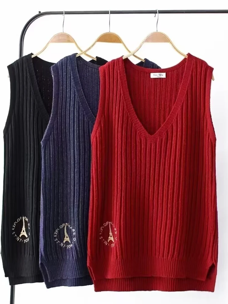 Suéter de punto suelto, chaleco de talla grande, monos Svel, ropa de abrigo informal Sle V-Ne para mujer de mediana edad, primavera y otoño