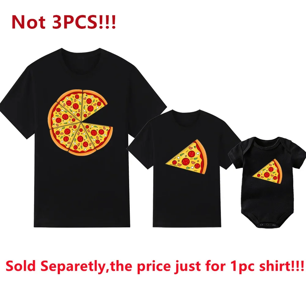 Funny Pizza and Pizza Slice Print Family Matching Shirts Cotton Dad and Daughter Son Kids Tshirts Baby Rompers Father\'s Day Gift