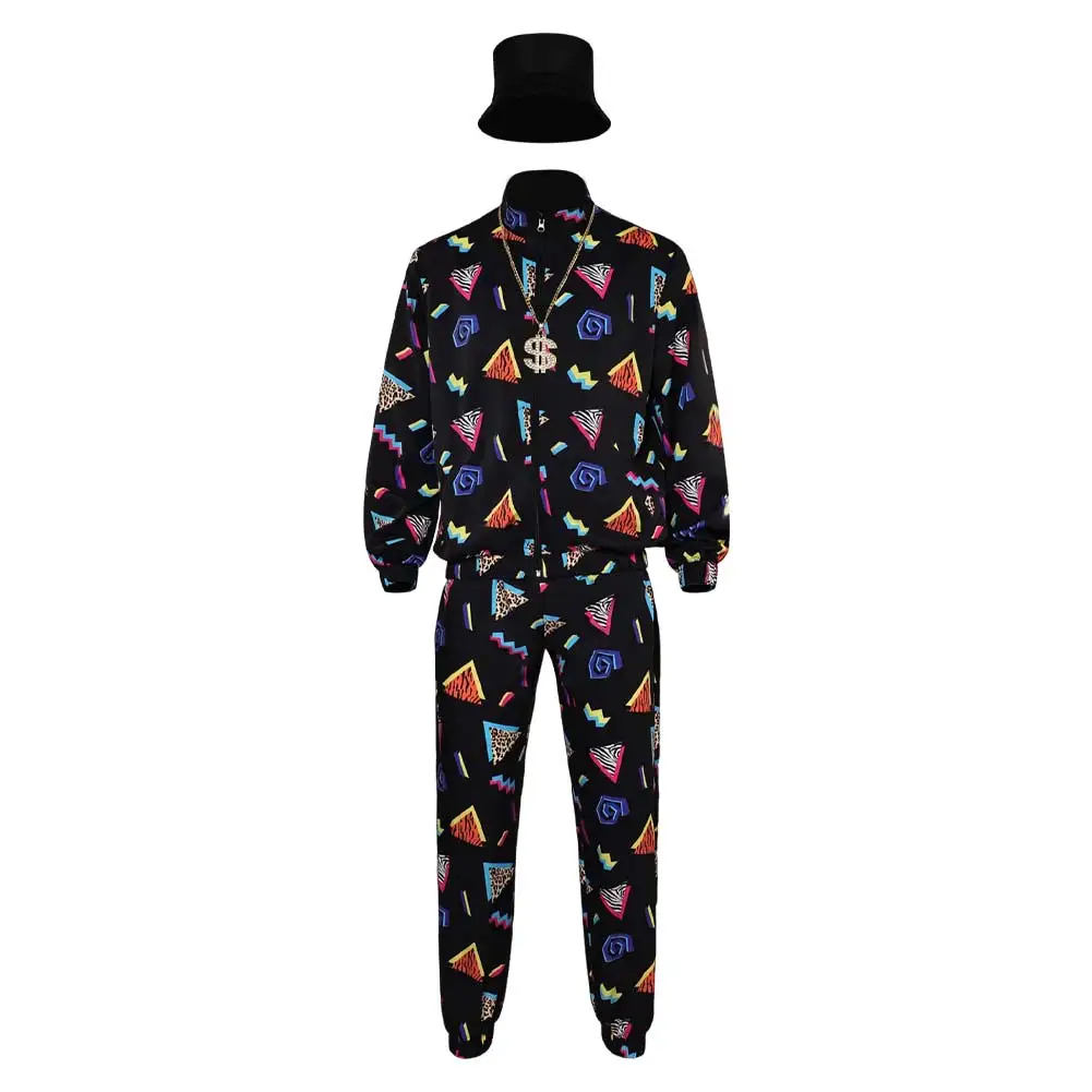 Retro anni '80 anni '90 Costume da ballo uomo adulto Hip Hop collana Cosplay giacca pantaloni abbigliamento sportivo cappello abiti Halloween Carnival Party Suit