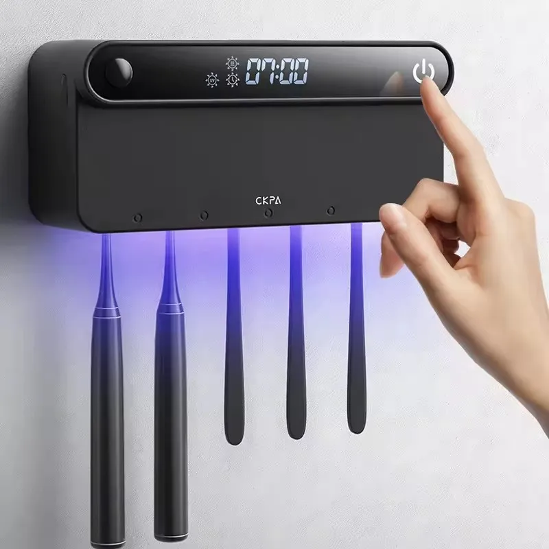 スマート-uv-歯ブラシホルダー滅菌器歯磨き粉スクイーザーディスペンサー-led-表示タイミング消毒バスルームアクセサリーセット