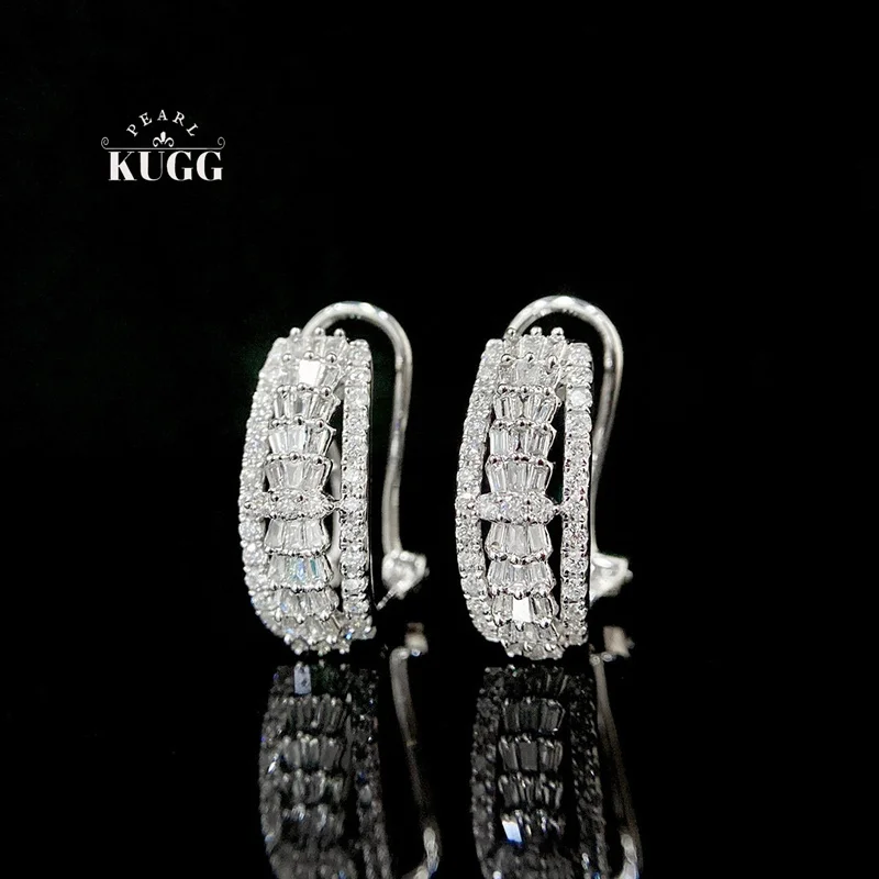 

KUGG 100% 18K White Gold Earrings Fashion Shiny Design 0.60carat Real Natural Diamond Hoop Earrings for Women Party Jewelry