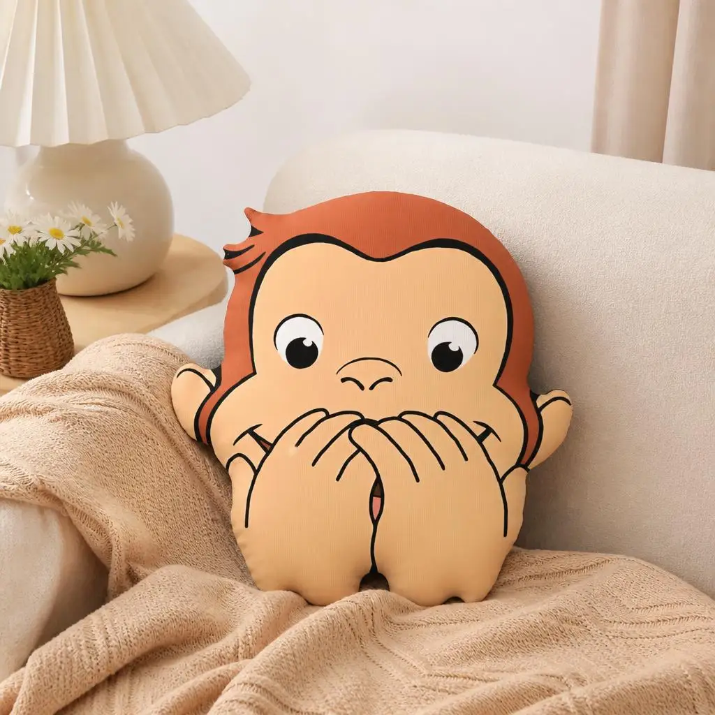 George The Curious Shaped Throw Pillow Stuffed Cushion Cute Animal Decorative Sofa Accent Home Decor Gift Living Room