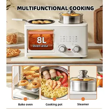 600W multifunkční přístroj na snídaně, toustovač, trouba, varná stanice 4 v 1, sporák s troubou a pánví 12 nejlepší prodej 4v1 snídaňový stroj - №1