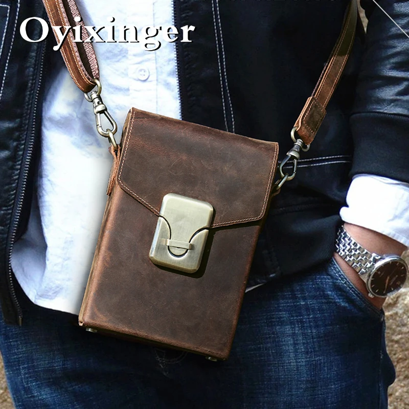 

OYIXINGER Cow Leather Small Messenger Crossbody Bags For Men Shoulder Bag Husband Luxury Purse Genuine Leather Man Phone Bag New