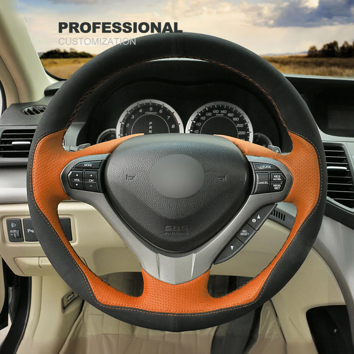 

Black Suede Orange PU Leather Steering Wheel Cover For Acura TSX (Sport Wagon) Car Interior Accessories