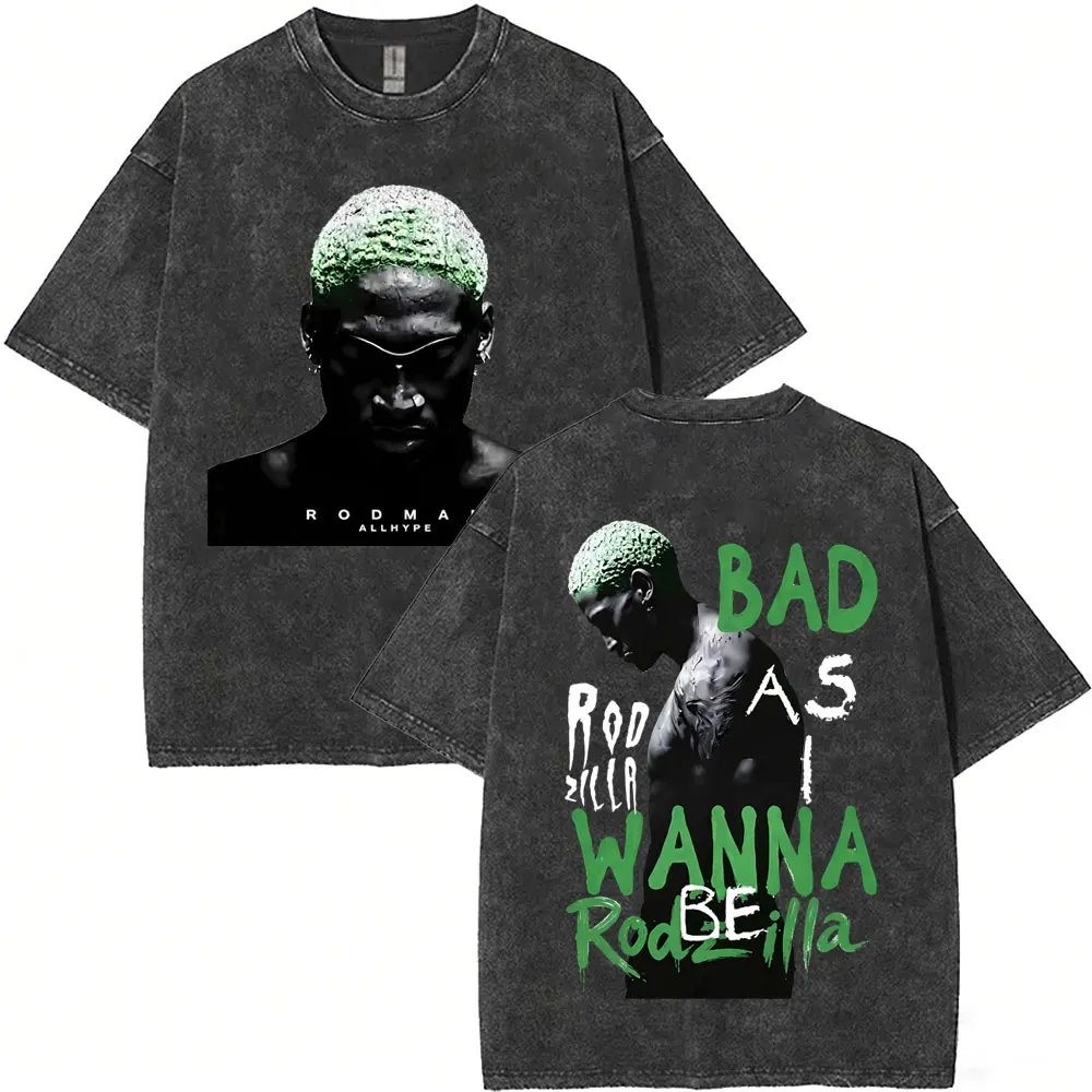 Washed Vintage The Worm Dennis Rodman Not of This World T-shirt Men Fashion Hip Hop Oversized T Shirt Male Rock Retro Streetwear